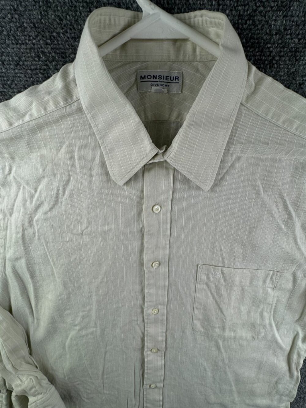 Givenchy Monsieur Button Up Shirt Cotton Linen Long Sleeve Striped Green 42-82